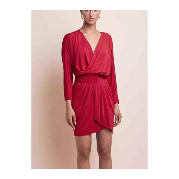 Krisa/Revolve MEDIUM Little Red Sexy Chic Faux Wrap Party Mini Dress NEW!! - Picture 1 of 8